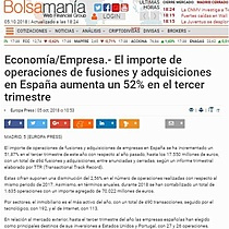 El importe de operaciones de fusiones y adquisiciones en Espaa aumenta un 52% en el tercer trimestre